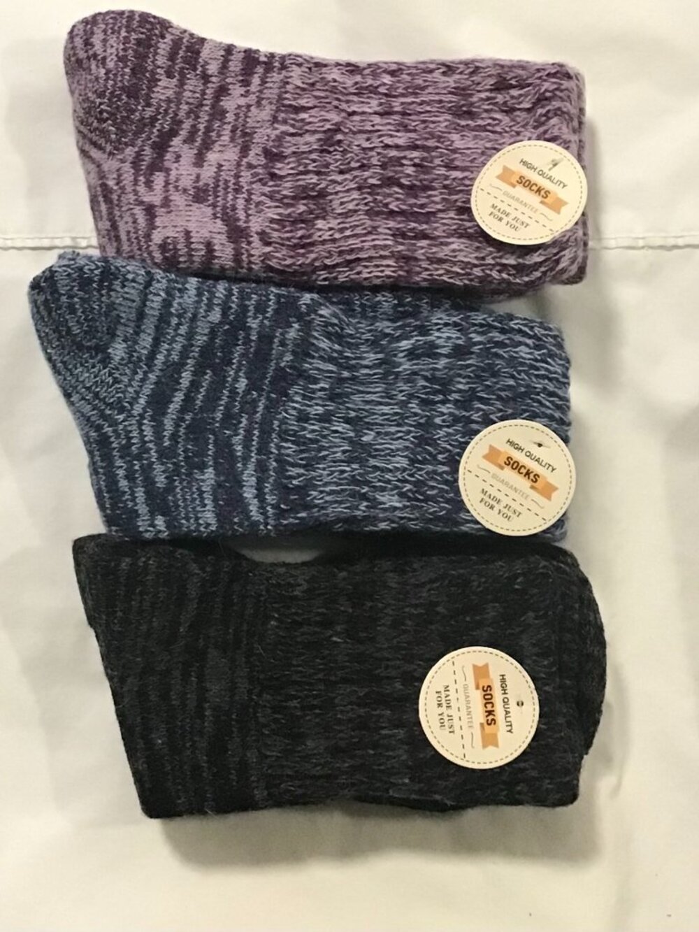 Winter Socks Spacedye warm purple blue black set of 3